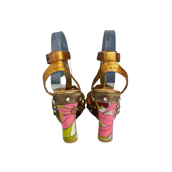 Bridget Shuster Floral With Round Crystals & Bronze leather Strap Women Size 7 - Picture 4 of 12